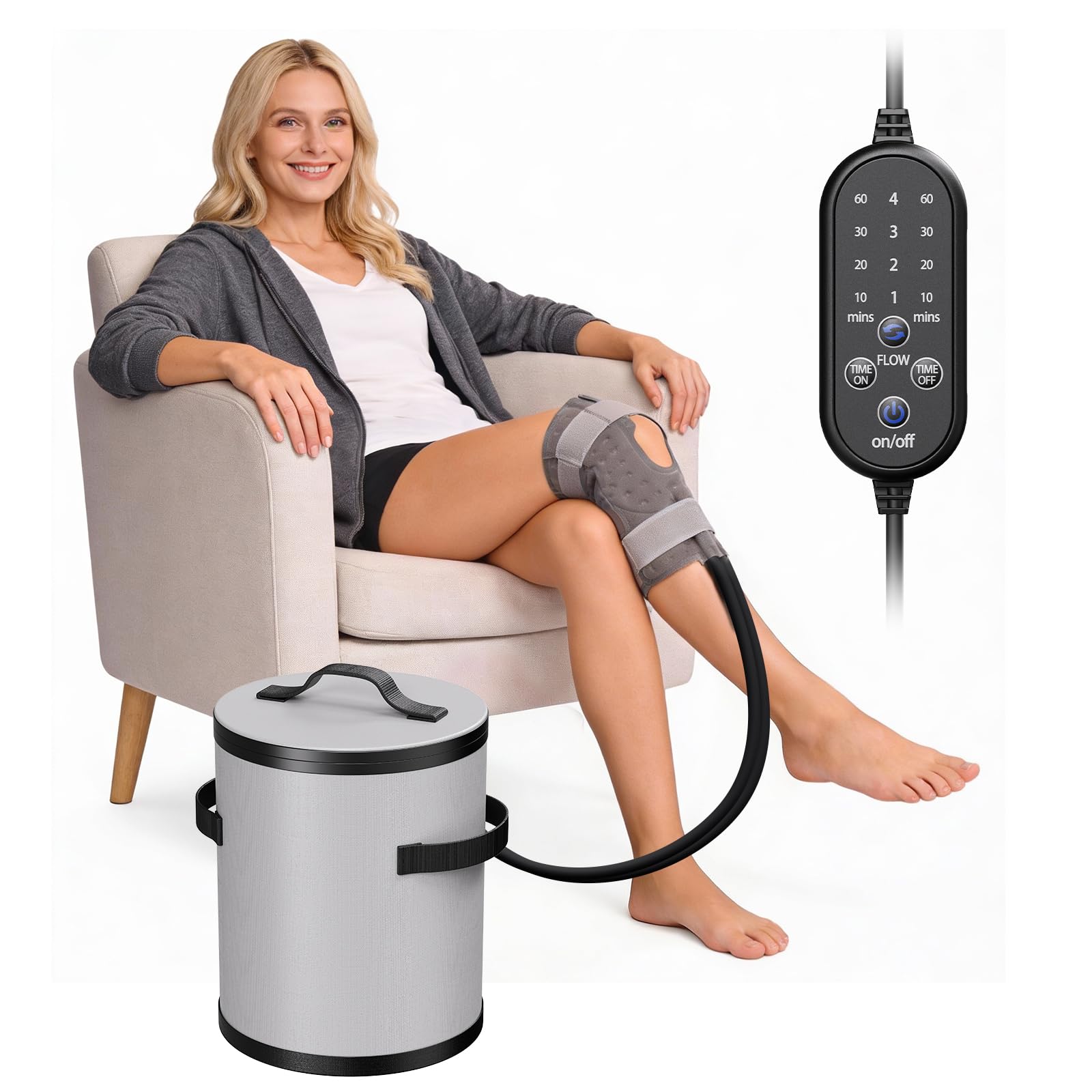 MQHOOB Ice Machine for Knee After Surgery, Programmable Timer & 4 Flow Settings,