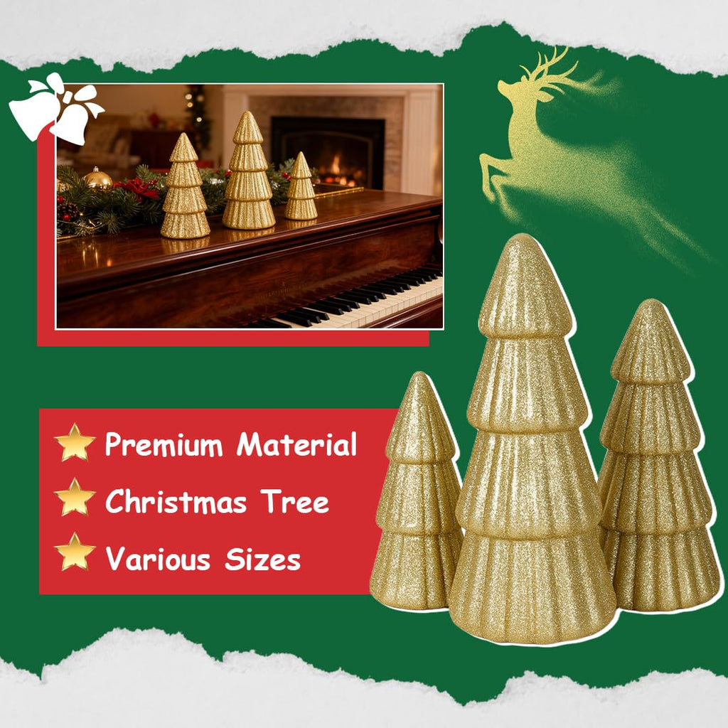 Set of 3 Joyhalo Tabletop Christmas Trees, Frosted Christmas Trees Indoor Xmas