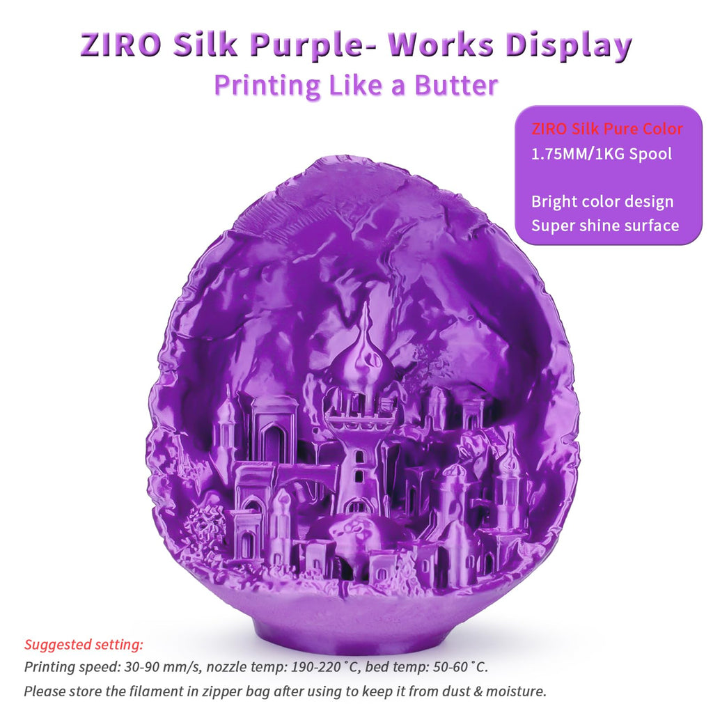 ZIRO 3D Printer Filament, Shine Glorry PLA Filament 1.75mm, Shining Silk 3D