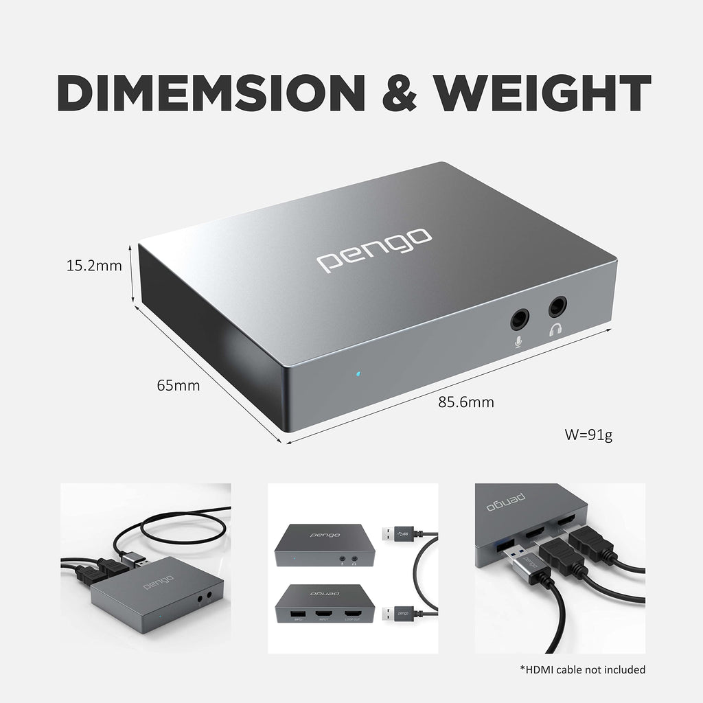 Pengo 4K HDMI Capture Card USB 3.0 1080p60 Pass Through PS5 Xbox Switch