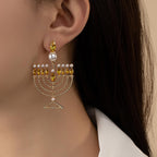 Hanukkah Earrings for Women Pearl Menorah Earrings Stud Jewish Holiday Jewelry