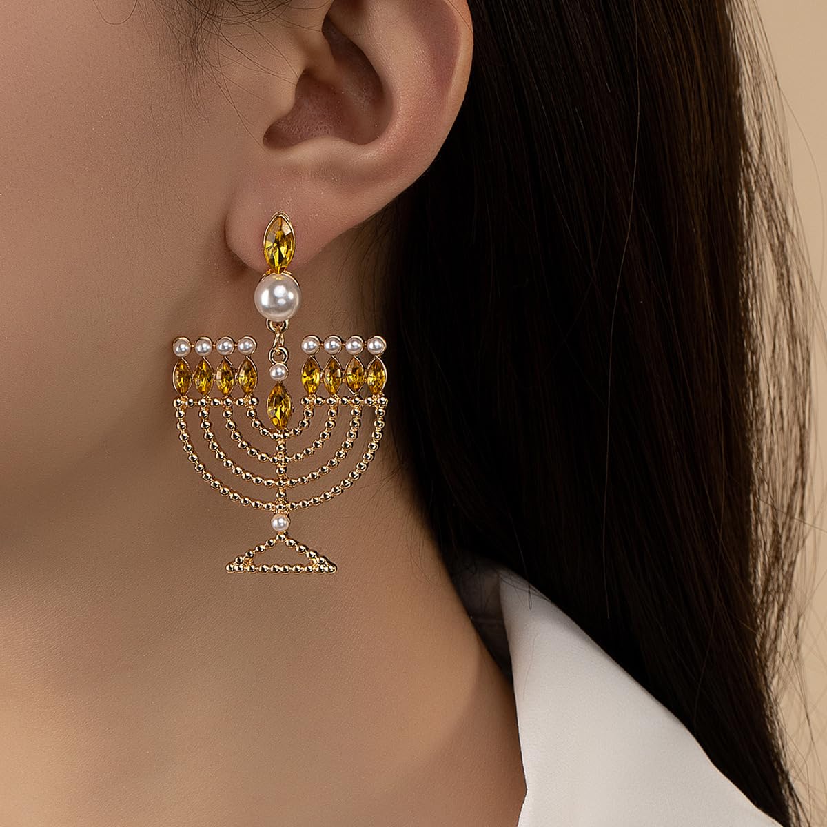 Hanukkah Earrings for Women Pearl Menorah Earrings Stud Jewish Holiday Jewelry