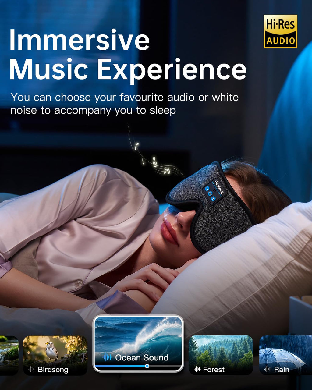 Sleep Mask with Bluetooth 5.4 Headphones, 3D Contoured Sleep Eye Mask with