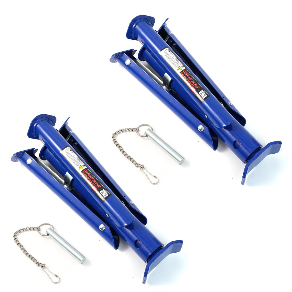 2PC 3 Ton Jack Stands Adjustable Steel Folding Auto Lift Support Blue
