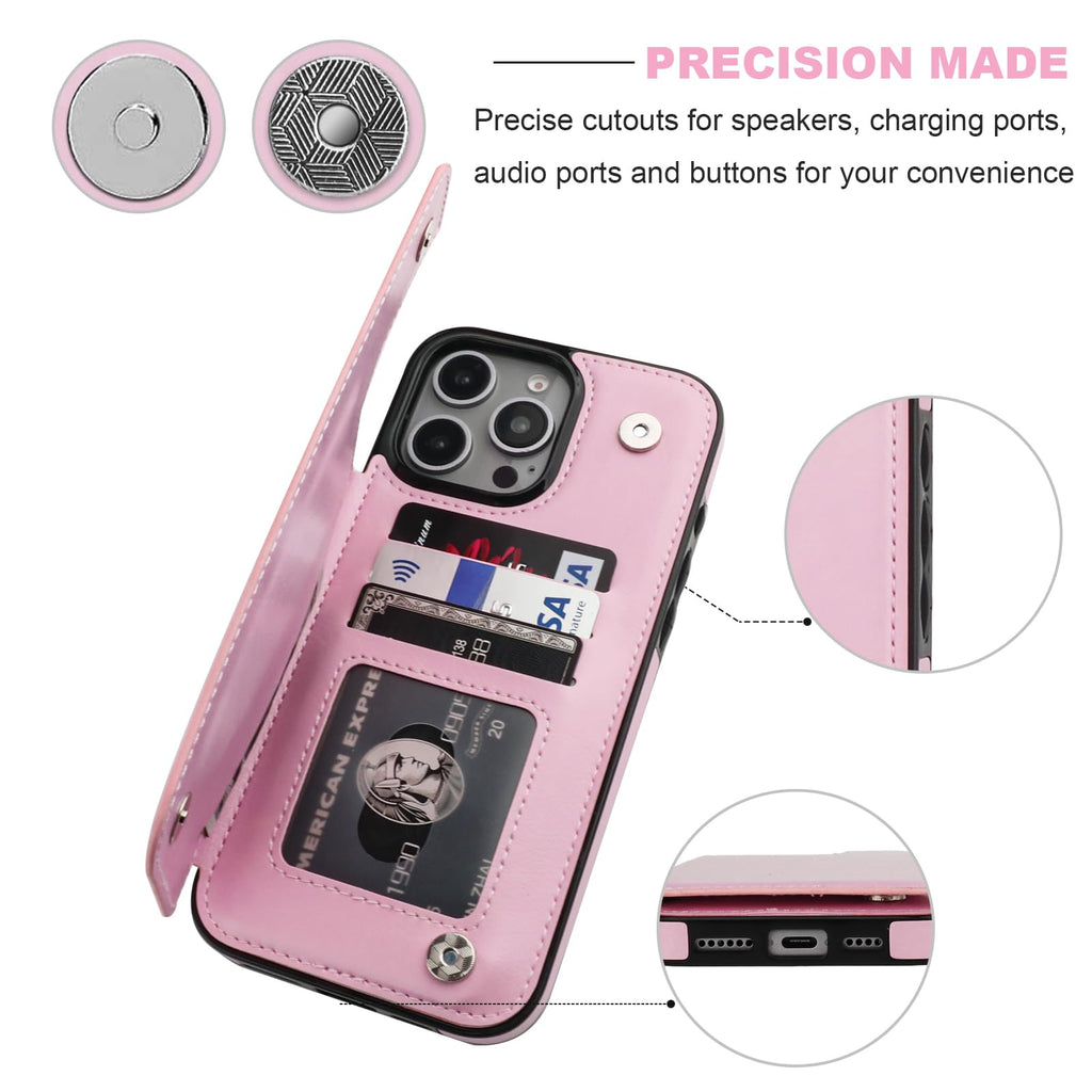 ONETOP Compatible with iPhone 16 Pro Max Wallet Case with Card Holder, PU Leather Kickstand Card Slots Case, Double Magnetic Clasp and Durable Shockproof Cover 6.9 Inch (Pink)