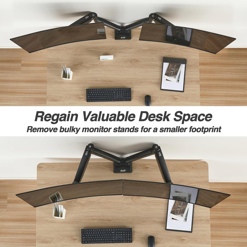 AVLT Dual Monitor Arm Desk Mount 13-43in Full Motion VESA USB Pass Through Black