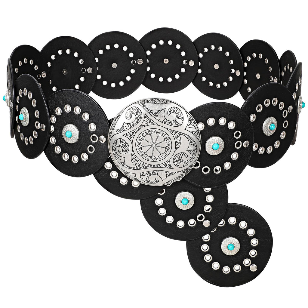 XZQTIVE Western PU Leather Belts for Woman Concho Cowgirl Cowboy Disc Belt for
