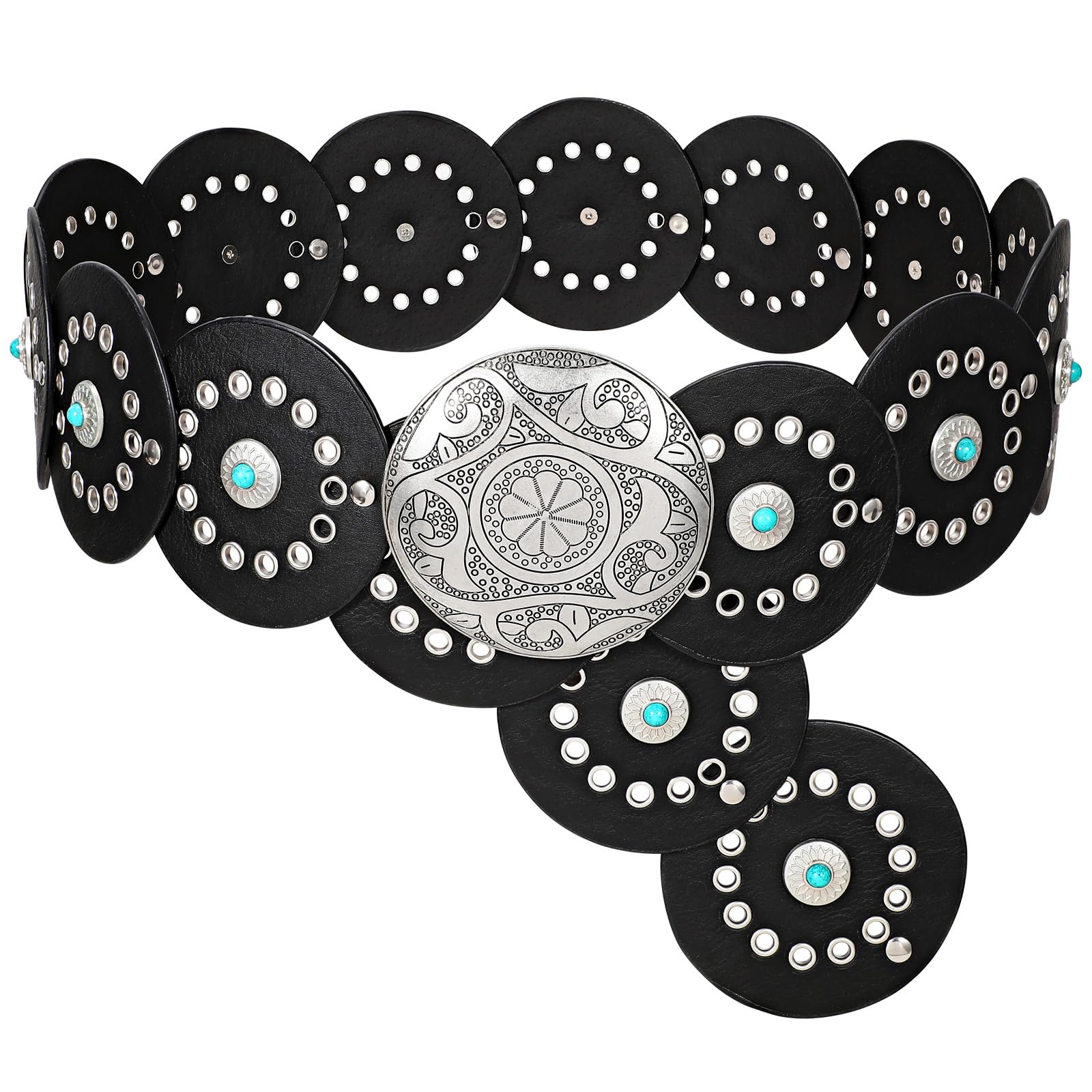 XZQTIVE Western PU Leather Belts for Woman Concho Cowgirl Cowboy Disc Belt for