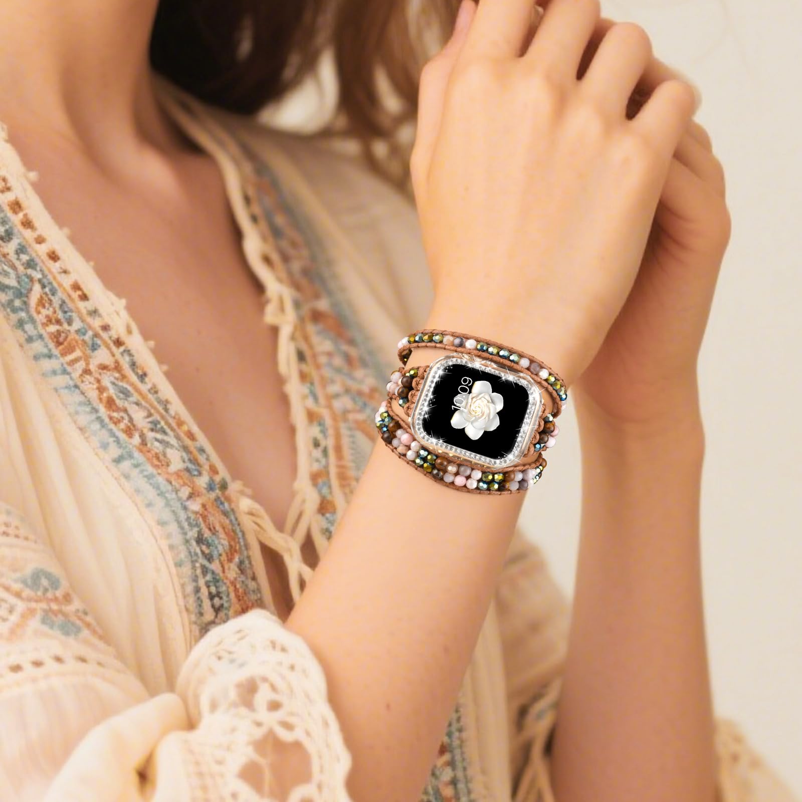 Boho Beaded Bracelets Watch Band Women and Case Compatible with Apple Watch Band