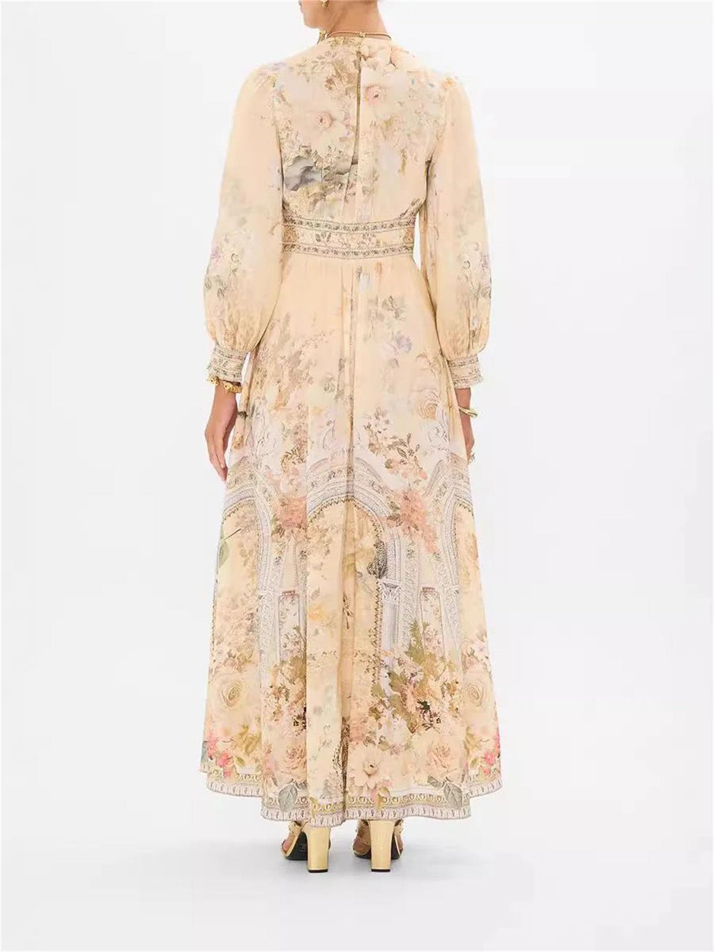 Women Puff Sleeve Midi Dress Long Sleeve Tie Waist Flowy Elegant Summer Casual