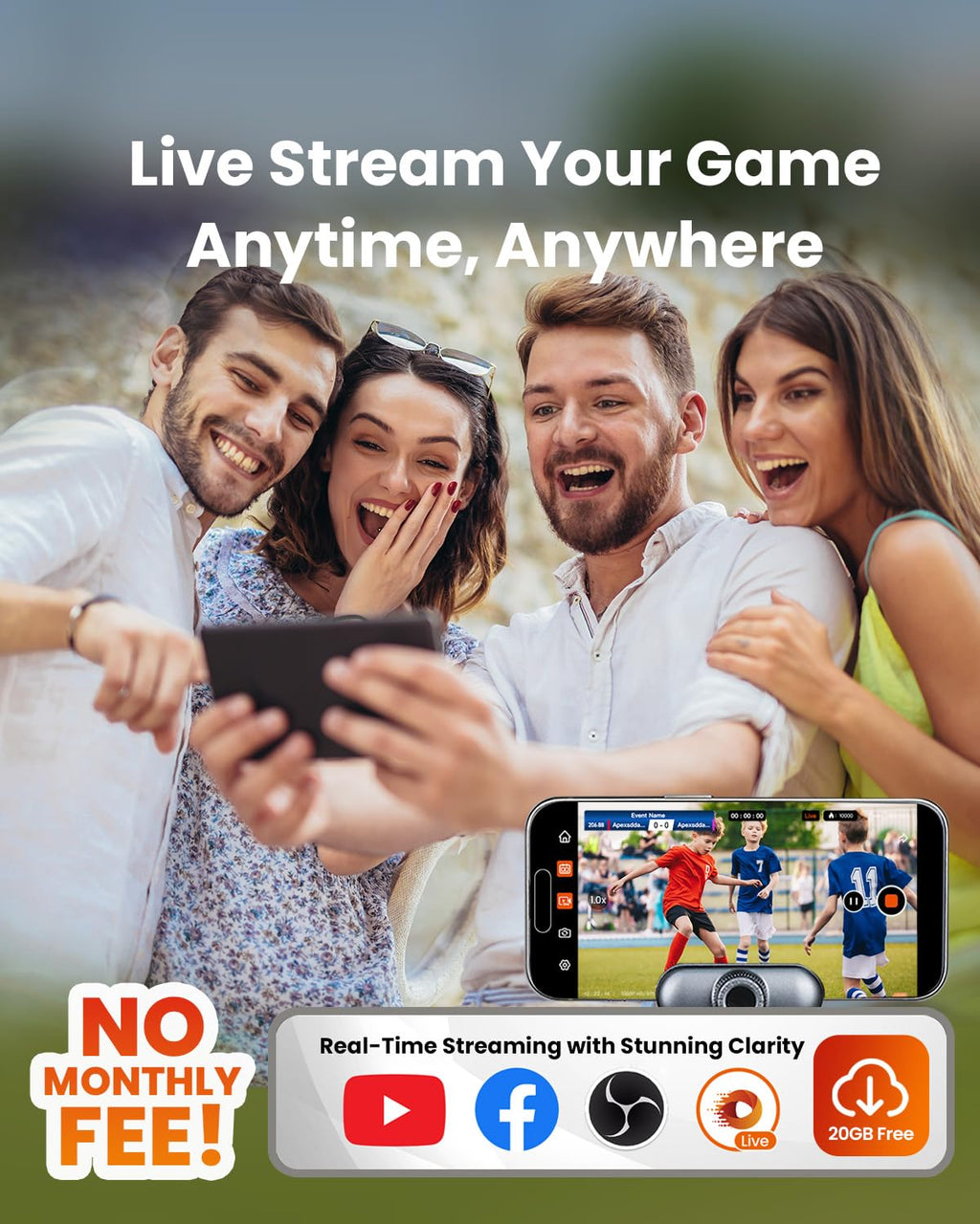 XbotGo Chameleon AI Auto Sports Action Camera - 4K 60FPS Soccer Camera and