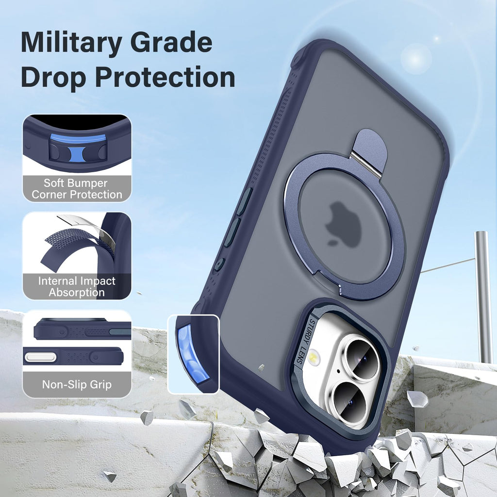 Lufanbis Designed for iPhone 17 Case with Magnetic Stand, [Military Drop Protection][Great Grip Feeling] Matte Translucent Back Slim Shockproof Phone Cover for iPhone 17 6.3", Blue