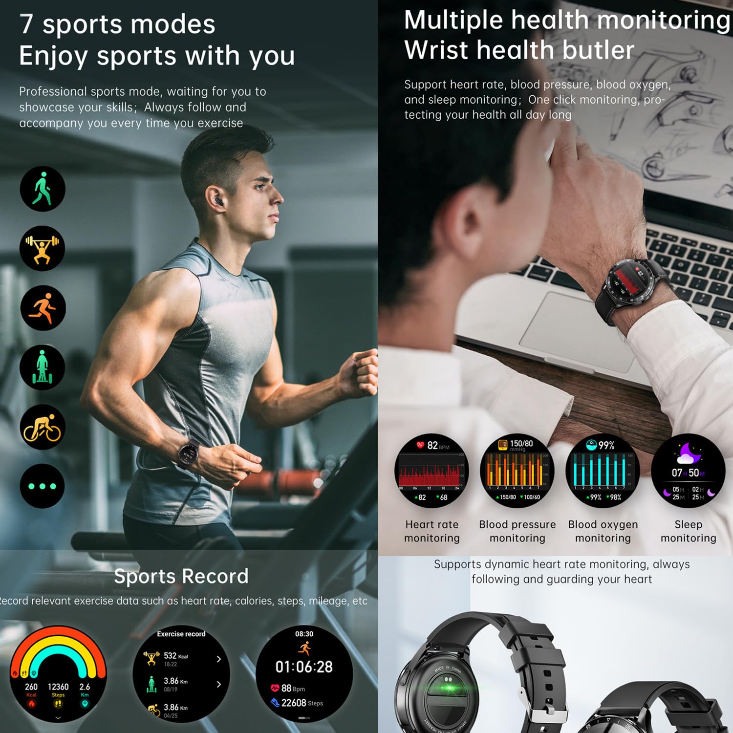 X10 Smart Watch with Earbuds for iPhone Android Smartphones 1.39 Inch Round