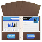 Better Office Products Brown Paper 2 Pocket Folders with Prongs, Matte Texture,