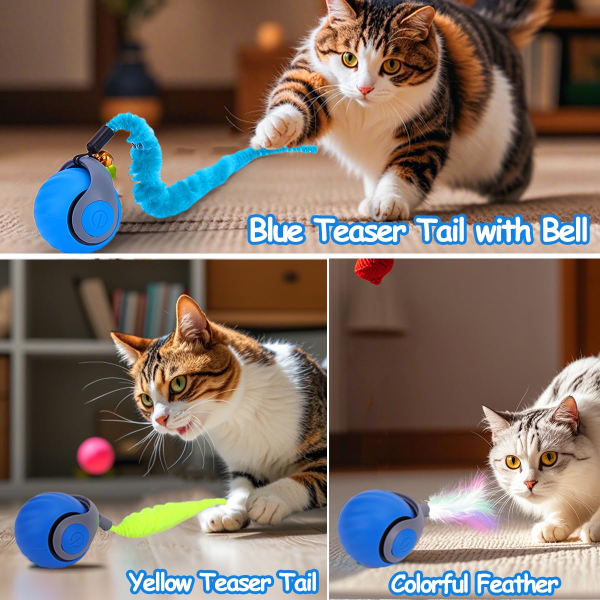 Interactive Cat Toy Ball - Speedy Cat Toys for Indoor Cats with Feather Tails