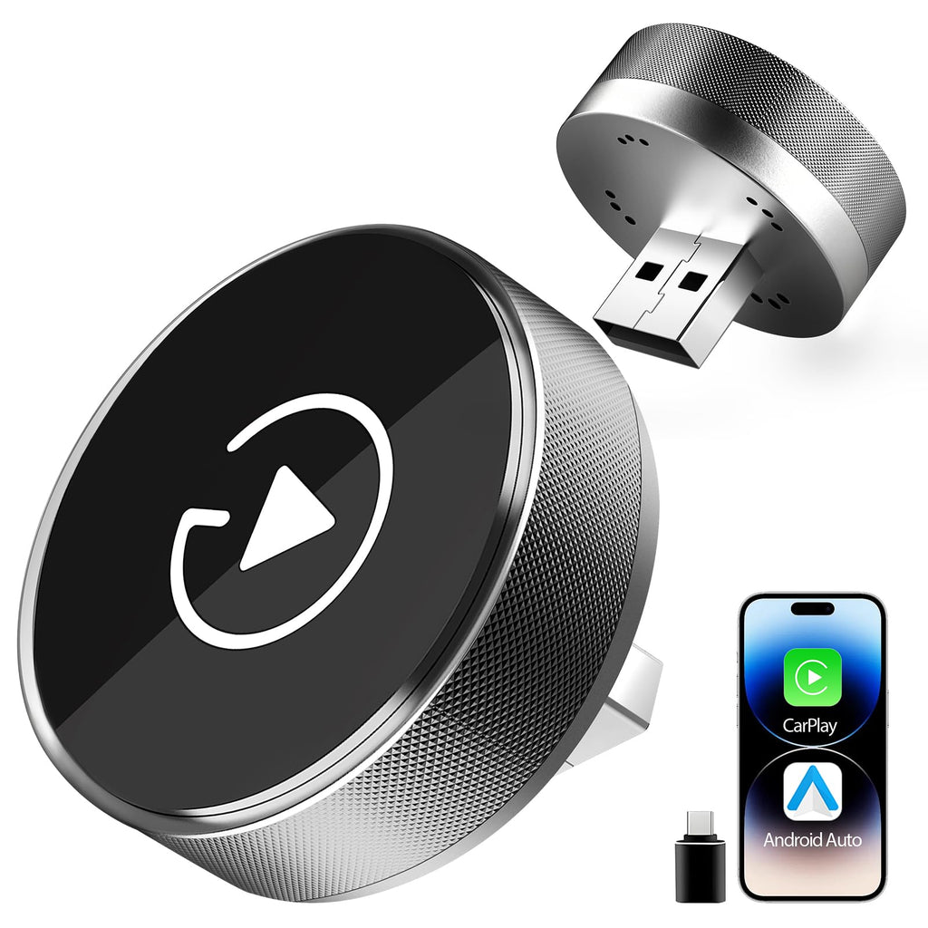 2-in-1 Wireless CarPlay Adapter for Apple iPhone & Android, Plug & Play, Auto