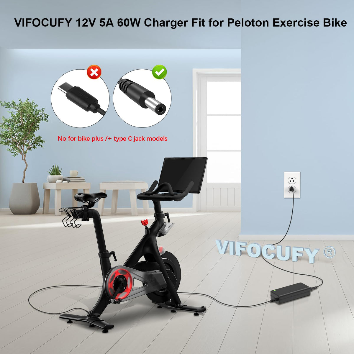 VIFOCUFY Power Cord for Peloton Exercise Bike 12V 4.17A Power Supply Charger
