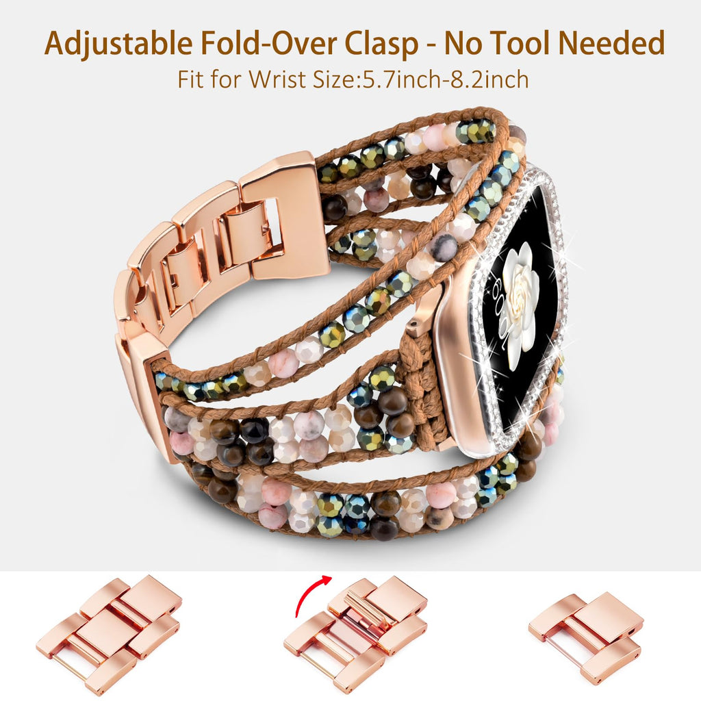 Boho Beaded Bracelets Watch Band Women and Case Compatible with Apple Watch Band