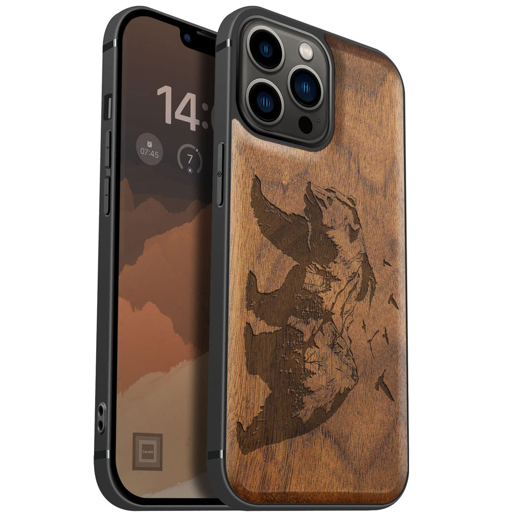 Carveit Magnetic Wood Case for iPhone 13 Pro Max [Natural Wood & Black Soft TPU]