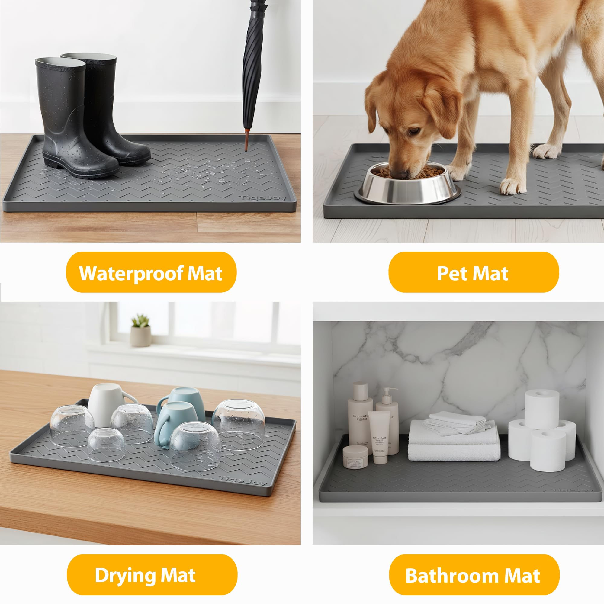 TigeJoy 28" x 19" Under Sink Mats for Kitchen Waterproof, Leak-Proof Silicone