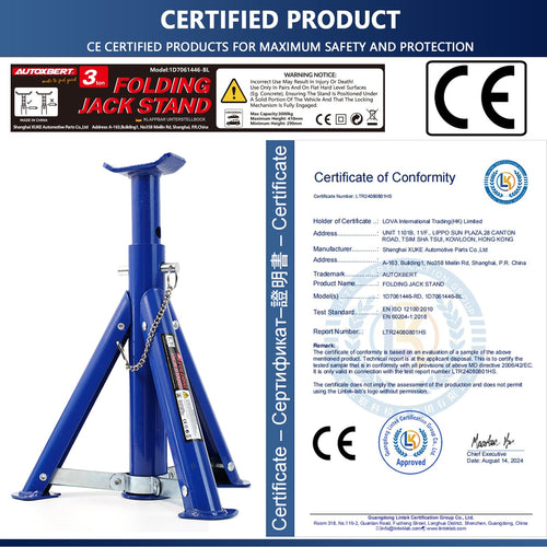 2PC 3 Ton Jack Stands Adjustable Steel Folding Auto Lift Support Blue