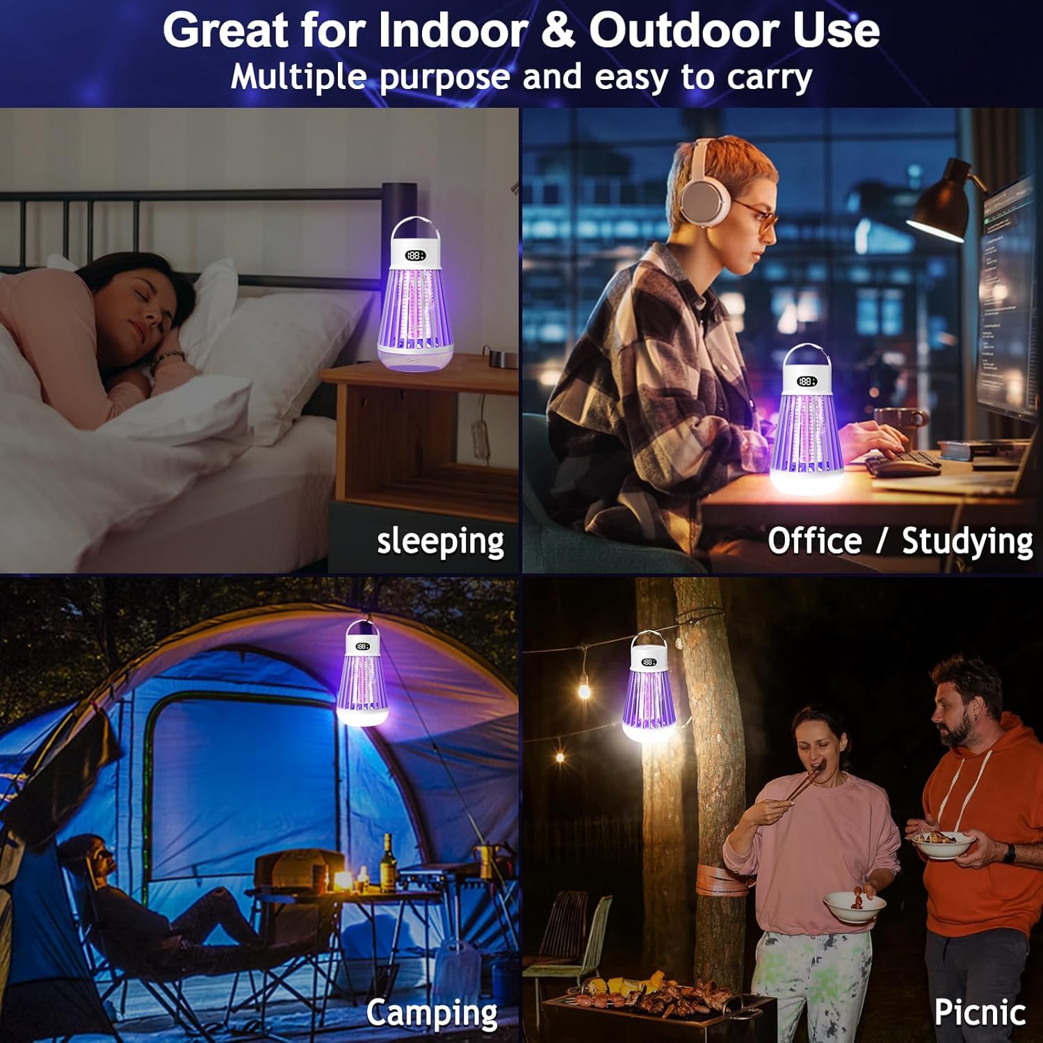Bug Zapper Indoor Outdoor Mosquito Zapper, LED Rechargeable Fly Zappers Mosquito