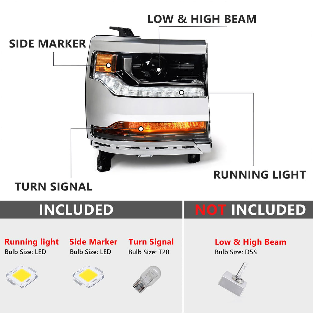 Huray Right Headlight for Chevy Silverado 1500 2016-2018 [Only for HID Model]