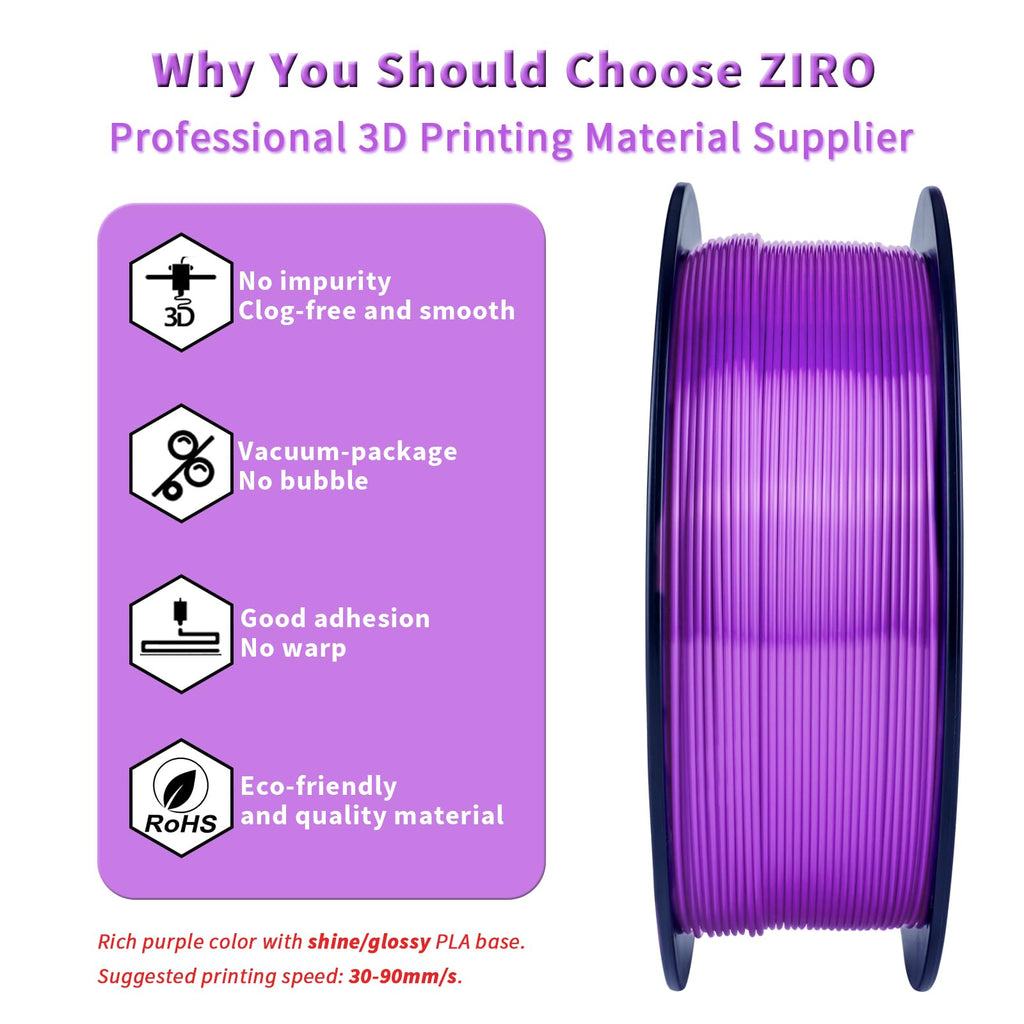 ZIRO 3D Printer Filament, Shine Glorry PLA Filament 1.75mm, Shining Silk 3D
