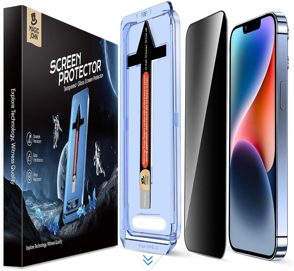 MAGIC JOHN 2 Pack Privacy Glass Screen Protector iPhone 13 13 Pro 14 16e