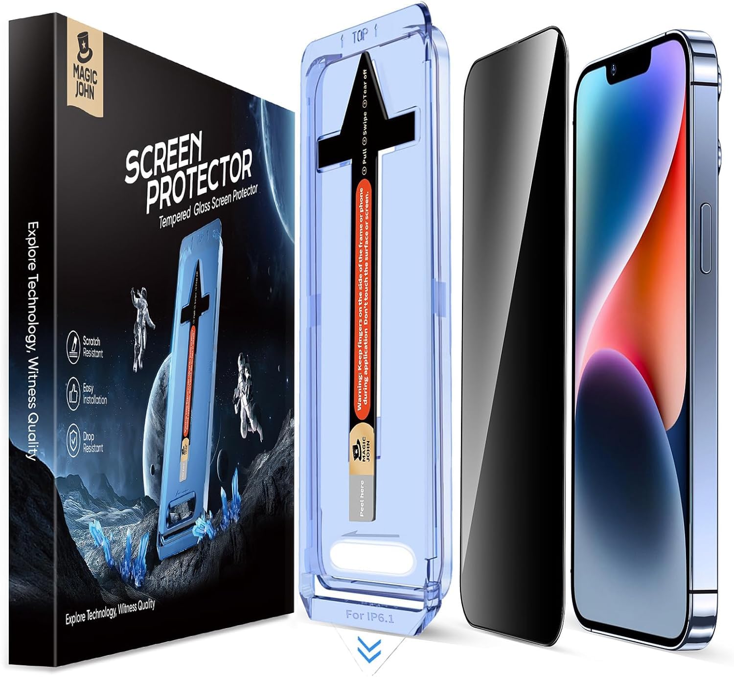 MAGIC JOHN 2 Pack Privacy Glass Screen Protector iPhone 13 13 Pro 14 16e