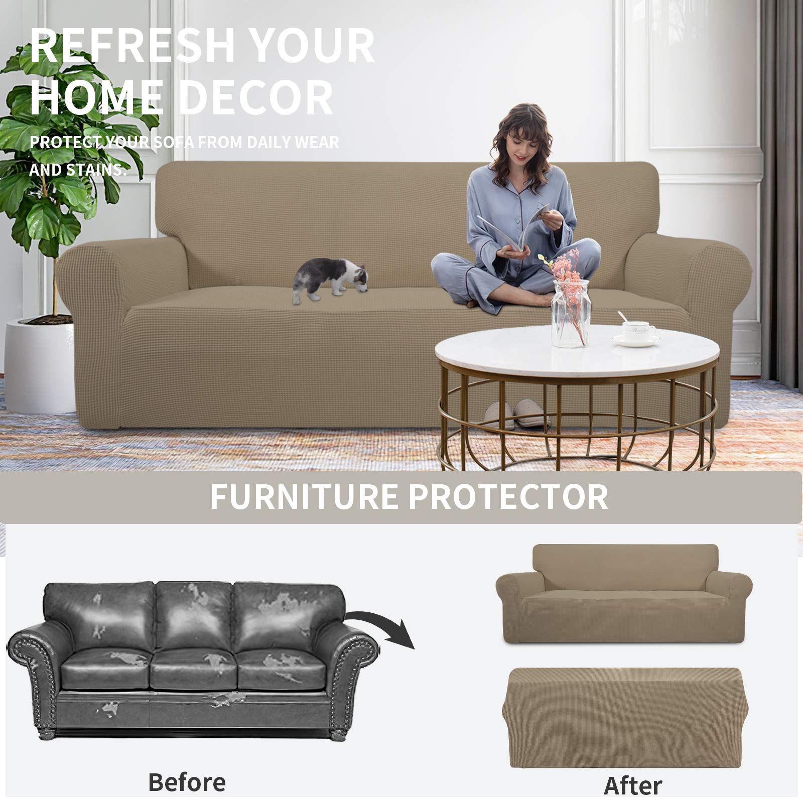 Stretch Sofa Slipcover 1 Piece Couch Cover Protector Jacquard Small Check