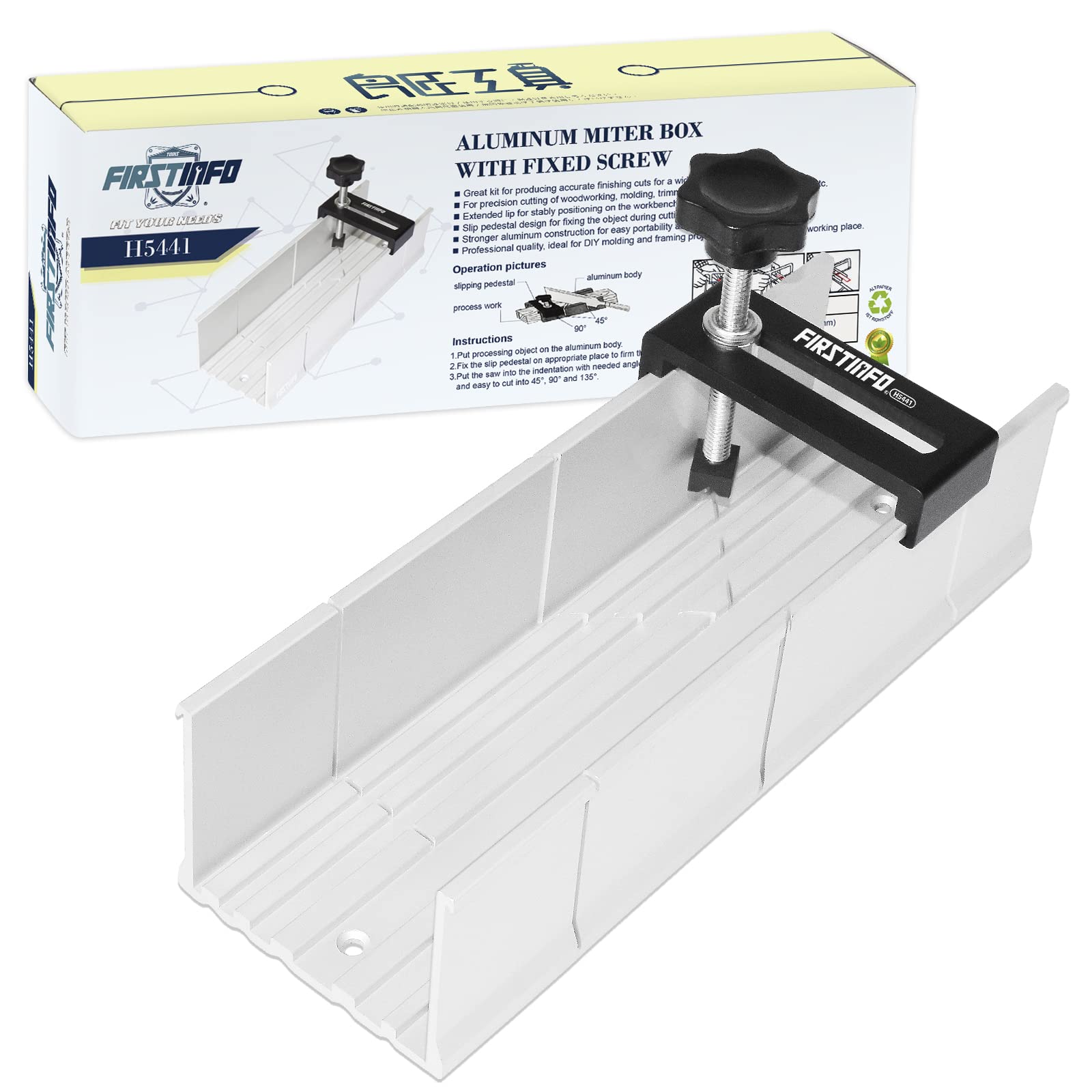 FIRSTINFO H5441 Aluminum Miter Box 9.8" Mitre Box 3 Angle Hand Saw Guide