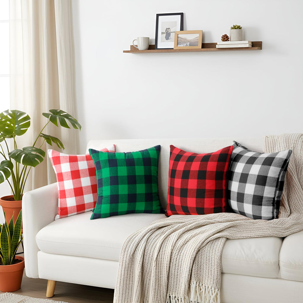 Thmyo 16x16inch  4-Pack Buffalo Check Plaid Throw Pillow Covers Farmhouse Rustic