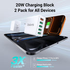 50W USB Wall Charger Block,2Pack 5-Port Charger Fast Charging Block QC 3.0