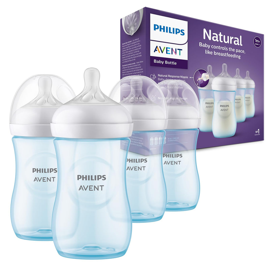 Philips Avent Natural Baby Bottle 9oz 4 Pack Medium Flow 3 Natural Response Blue