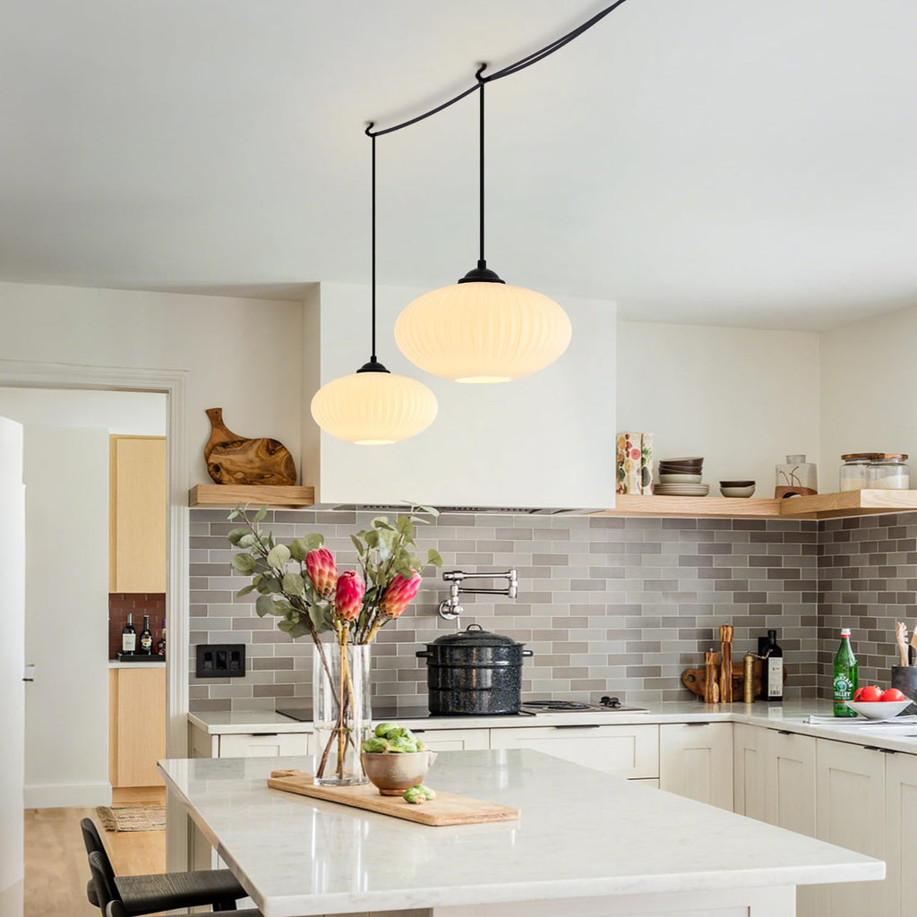 KCO Lighting Large Milk Glass Globe Pendant Light Mid Century Modern Hanging
