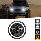 Shkalacar 7inch LED Headlight H4 140W Angel Eyes Round 4 Modes 14000LM 6000K