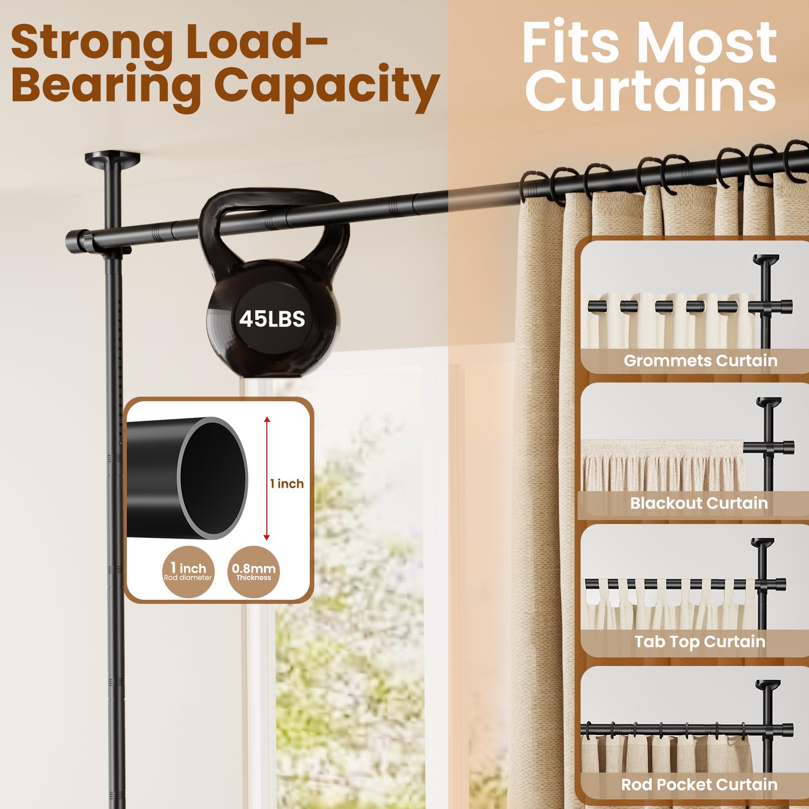 Bonpally Room Divider Curtain Rod, No Drilling Room Separator for Space