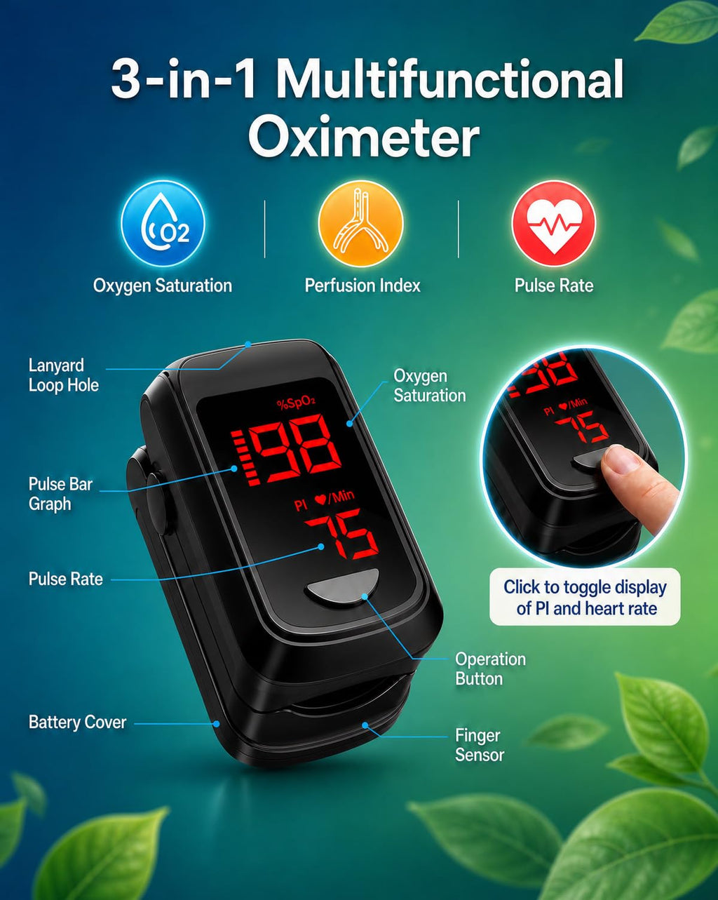 HOLFENRY Pulse Oximeter Fingertip - Large Display Oxygen Monitor Fingertip with