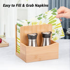 Bamboo Salt Pepper Napkin Holder Set Kitchen Dining Table Caddy Organizer