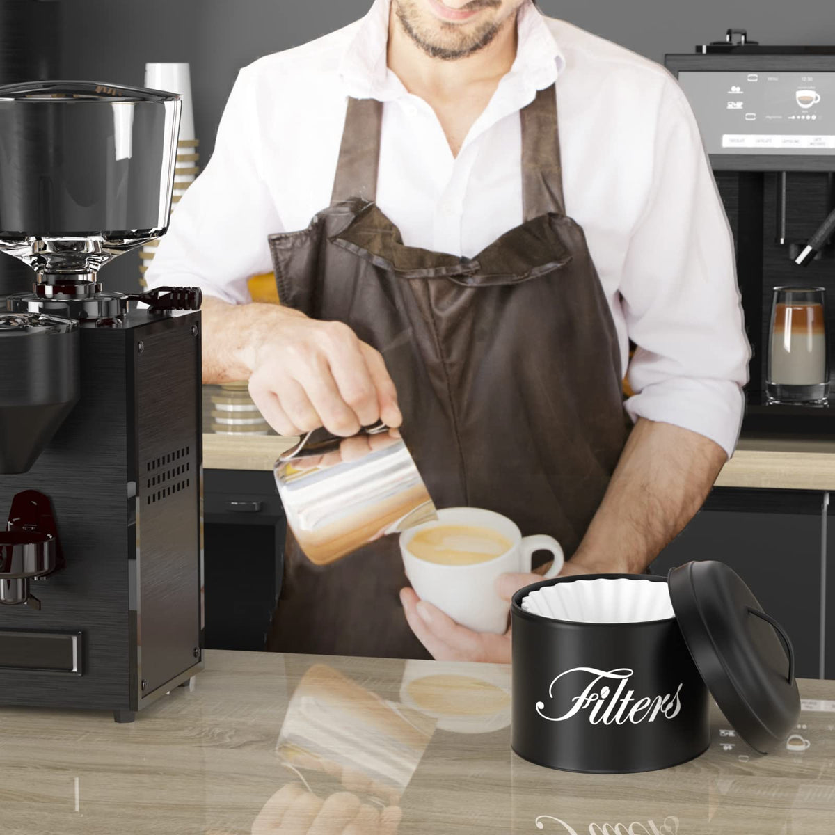 APOIMNA Coffee Filter Holder with Lid, Basket Storage Container for Counter,