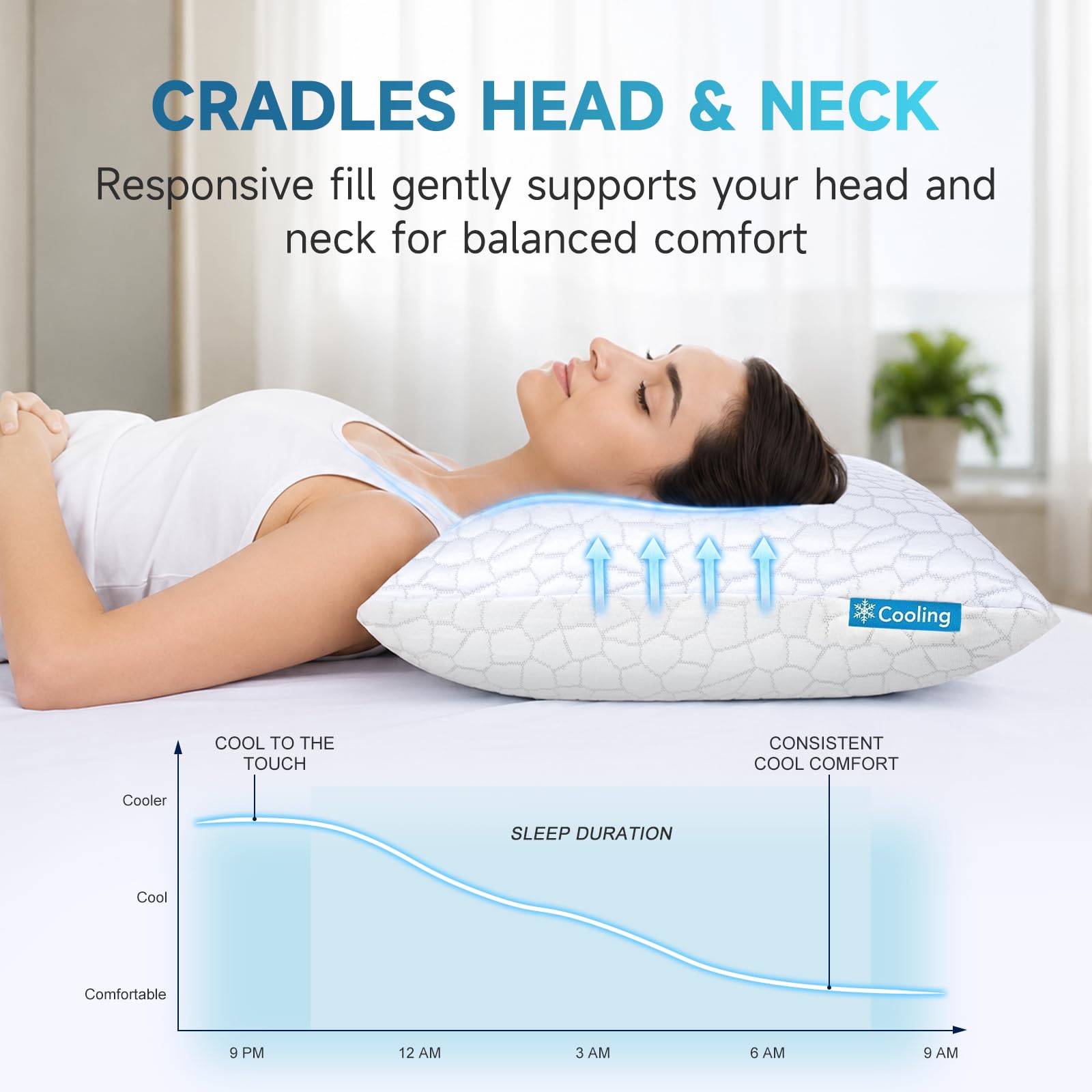 QUTOOL Cooling Memory Foam Pillow Queen Adjustable for Side Back Sleepers