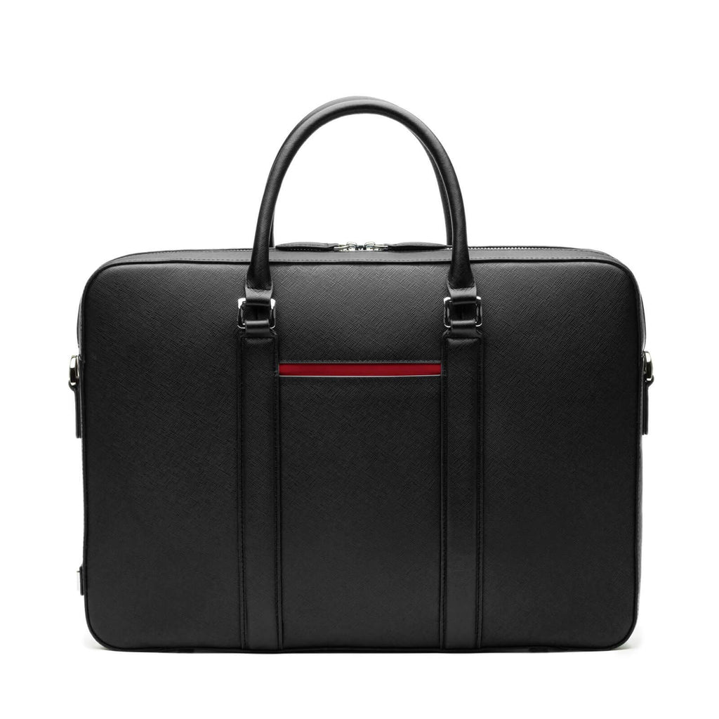 Manhattan Leather Briefcase Black & Racing Red Laptop Business Bag