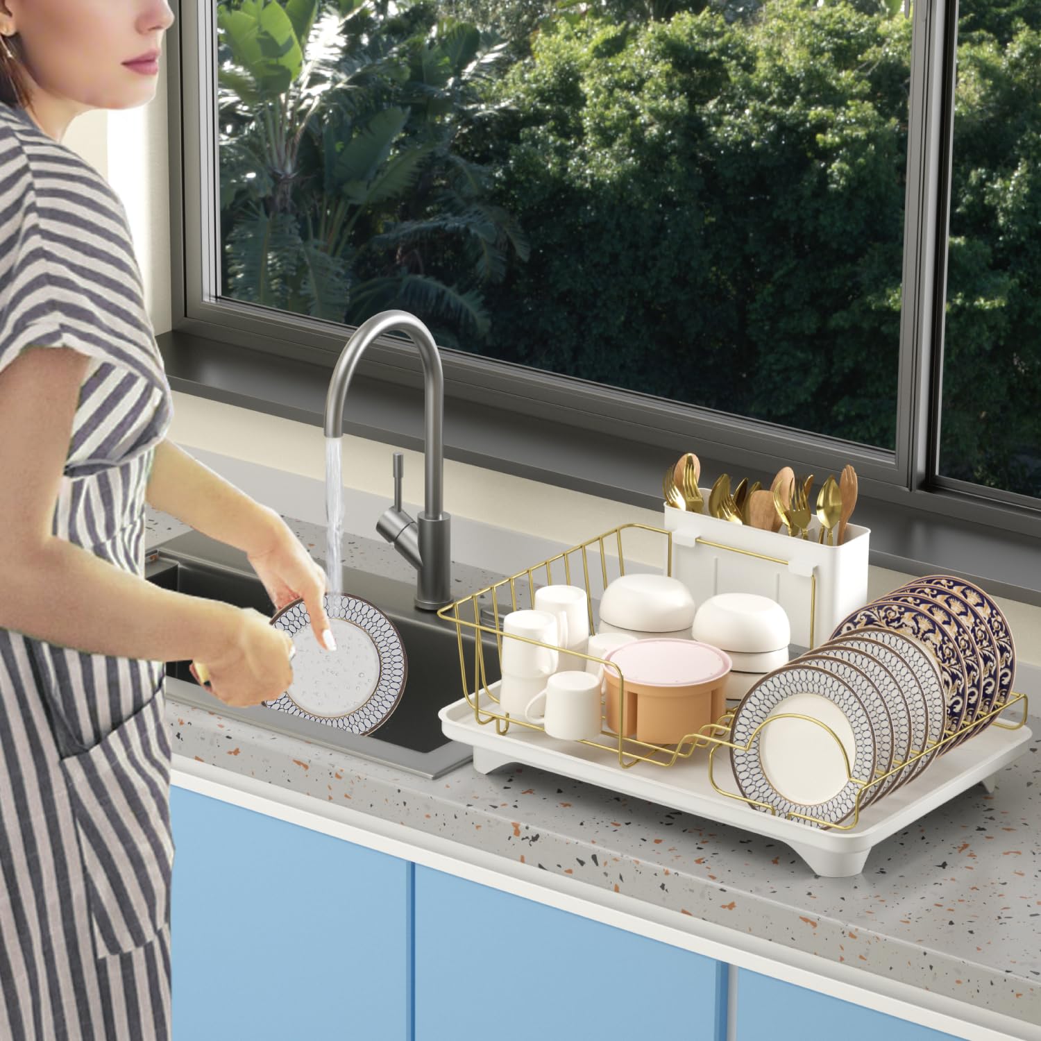 Buruis Gold Stainless Steel Dish Drying Rack Large Kitchen Countertop Organizer
