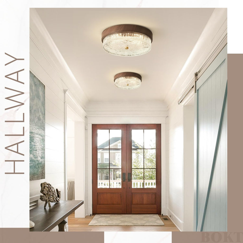 BOKT Farmhouse Wooden Flush Mount Ceiling Light Fixture Adjustable 3000K-6000K
