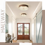 BOKT Farmhouse Wooden Flush Mount Ceiling Light Fixture Adjustable 3000K-6000K