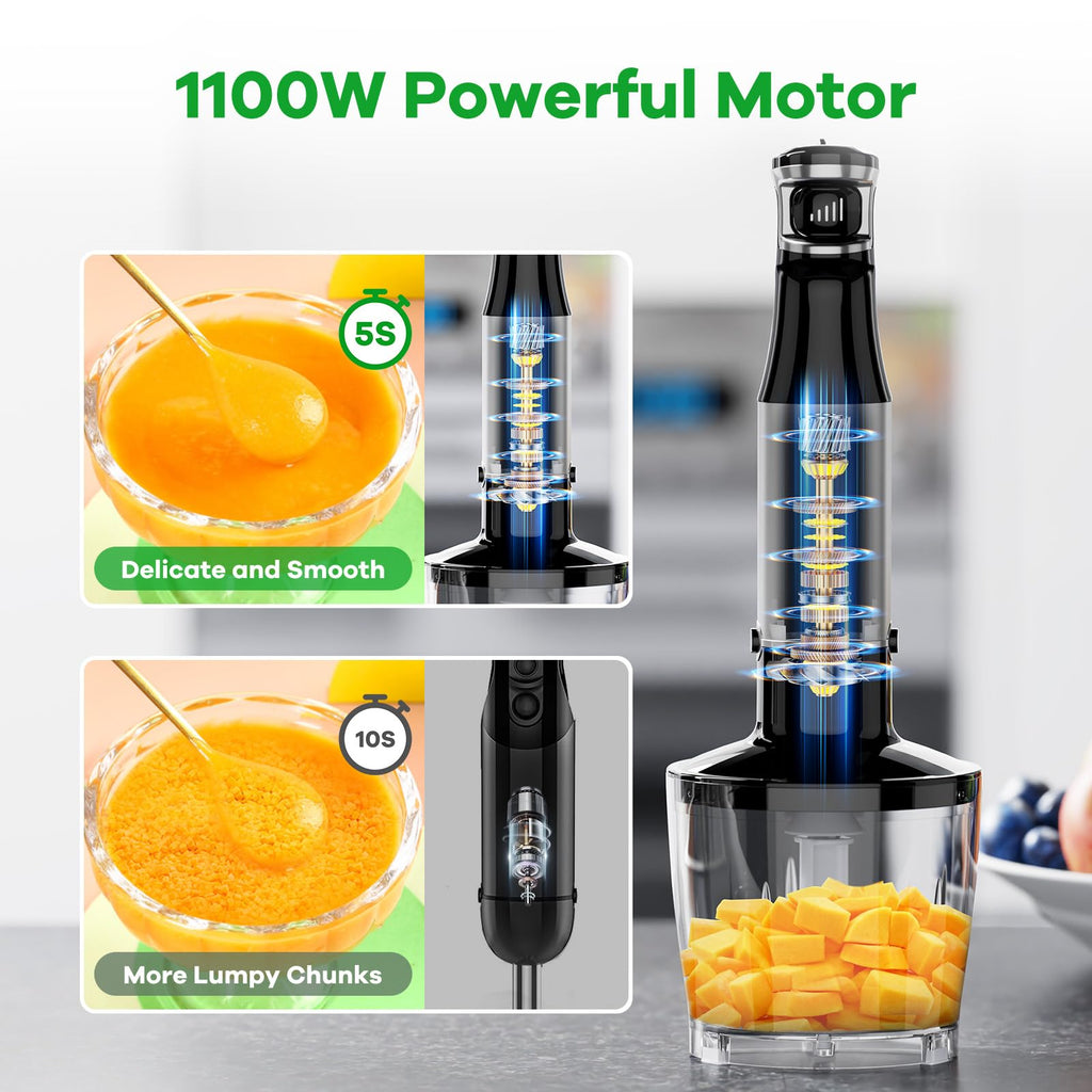Immersion Blender Handheld Corded Hand Blenders Set 1100W, Trigger Variable