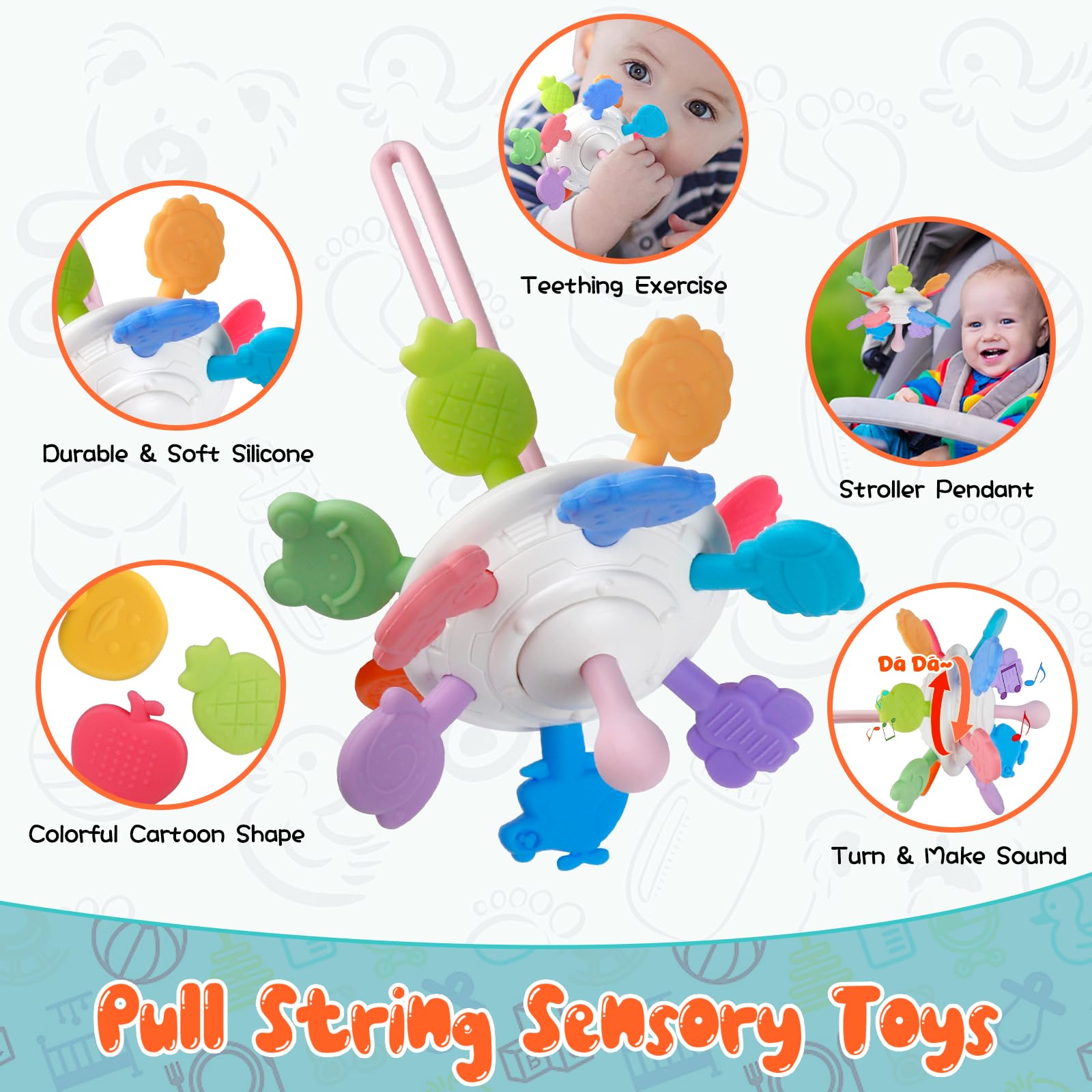 Wuzhineisn Montessori Baby Toys for Ages 6-18 Months - Pull String Teether,