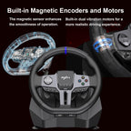 PXN - V9 Gen2 Racing Wheel - 270&900° Car Sim Steering Wheel, 3 Pedals, H