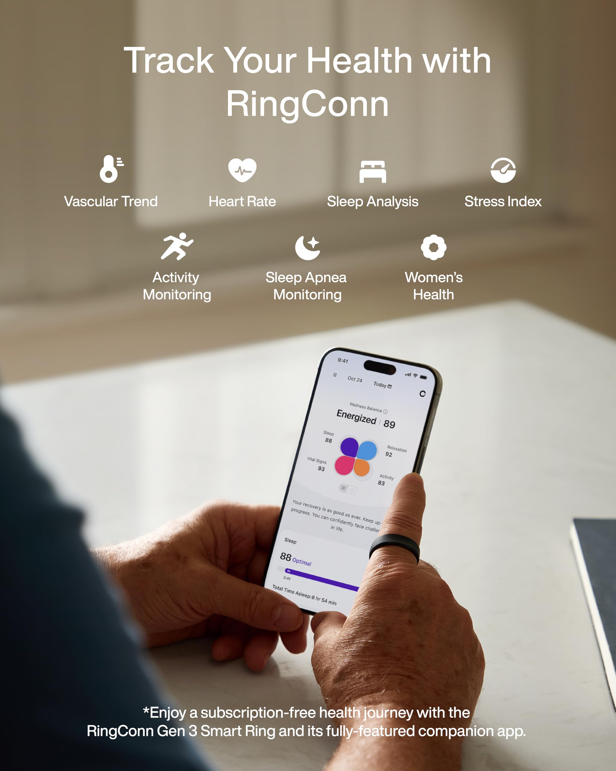 RingConn Gen 3, World’s First Smart Ring with Vascular Trends, No App